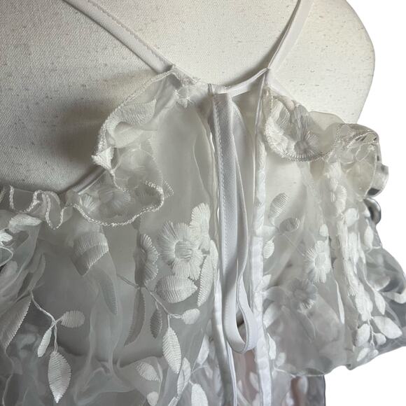 Akira Women's S White Floral Embroidered‎ Mesh Romper Bridal Summer Boho Neutral - Picture 5 of 7